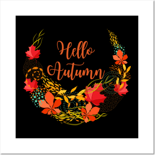 Hello Autumn Floral Leafy Fall Design Posters and Art